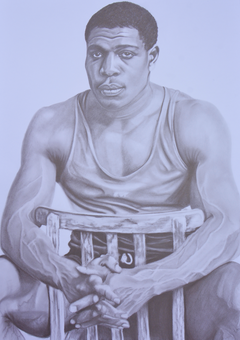 A graphite portrait depicting Frank Bruno, the powerhouse of British boxing renowned for his thunderous punches and unshakable resolve. Emerging in the 1980s as a fan favourite, he fought his way to world champion status and became an enduring symbol of perseverance, humour, and resilience in British sport.