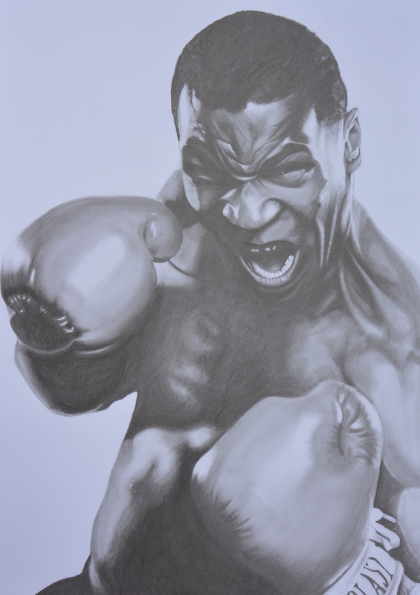 A powerful graphite portrait honouring Mike Tyson, one of boxing’s most formidable and controversial figures. From a turbulent childhood in Brooklyn, he rose to become the youngest heavyweight champion in history, electrifying the sport with his ferocious power, relentless speed, and intimidating presence. His legacy remains etched in boxing as a symbol of raw talent and uncompromising dominance.