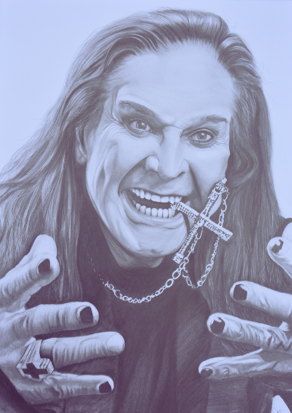 A finely rendered graphite portrait by Dean Coldham honouring the legendary late Ozzy Osbourne, captured with striking detail and depth. Known as the ‘Prince of Darkness,’ Ozzy was a pioneering force in heavy metal, first rising to fame as the frontman of Black Sabbath before carving out an unforgettable solo career. The artwork brings his unmistakable presence to life — from the intensity in his gaze to the iconic style that defined a generation of rock.