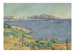 In The Gulf of Marseille Seen from L’Estaque, Paul Cézanne captures the Mediterranean coastline with a sense of solidity and calm that sets his work apart from traditional Impressionist seascapes. The sweeping curve of the bay, the deep blues of the sea, and the pale sky are built from carefully modulated blocks of colour, giving the scene weight and structure rather than fleeting atmosphere.  Painted in oil on canvas around 1883–1885, this work reflects Cézanne’s fascination with the landscape around L’Estaque, a place he returned to repeatedly. The composition balances expansiveness with order, transforming a panoramic coastal view into a study of form and spatial harmony. It is a luminous yet grounded painting that points toward Cézanne’s pivotal role in the development of modern art.