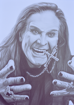 A finely rendered graphite portrait by Dean Coldham honouring the legendary late Ozzy Osbourne, captured with striking detail and depth. Known as the ‘Prince of Darkness,’ Ozzy was a pioneering force in heavy metal, first rising to fame as the frontman of Black Sabbath before carving out an unforgettable solo career. The artwork brings his unmistakable presence to life — from the intensity in his gaze to the iconic style that defined a generation of rock.